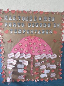 Foto traz decoração elaborada pelos adolescentes para o Dia das Mães